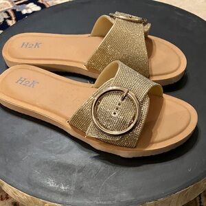 H2K Gold Women's Buckle Slide Sandals